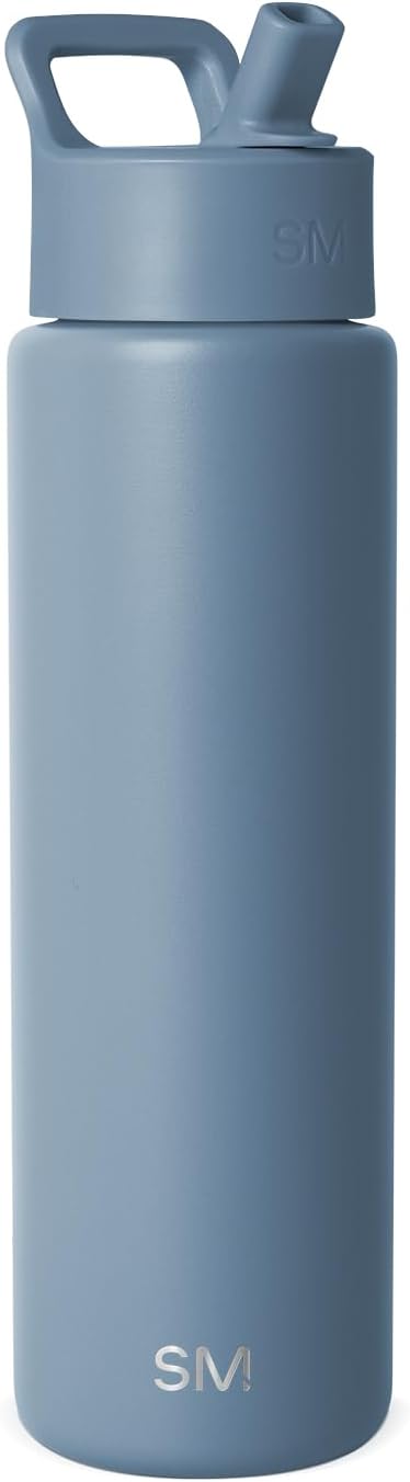LVSSN SMART Insulated Water Bottle with Straw, 30oz, Stainless Steel, Leak Proof for School, Gym, Travel, Sports, Blue Dune