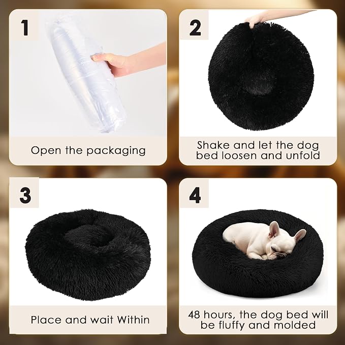LVSSN SMART Dog & Cat Bed, 20in Cat Beds for Indoor Cats, Calming Donut Bed for Puppy and Kitten, Washable Round Fluffy Pet Bed for Small Medium Dogs and Cats