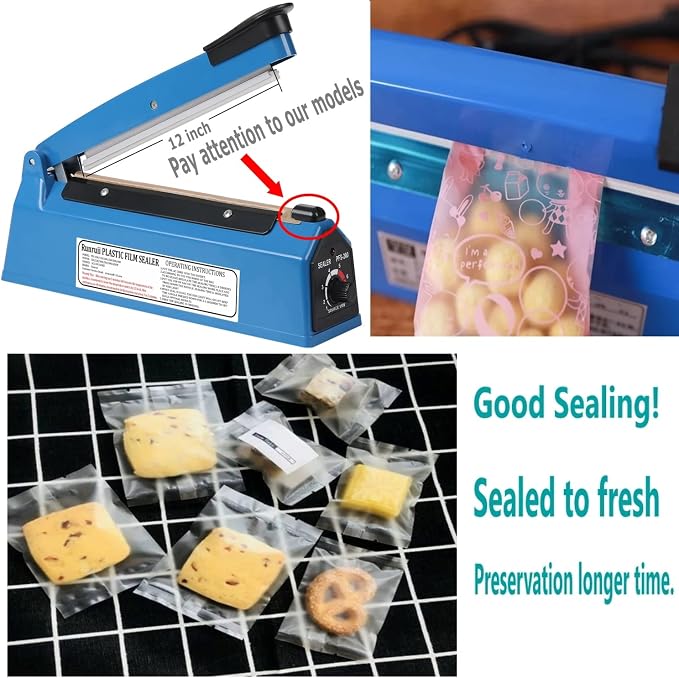 LVSSN SMART Impulse Heat Sealer 12 Inch, Manual Bags Sealing Machine for Plastic PE PP Bags, with Extra Replacement Element