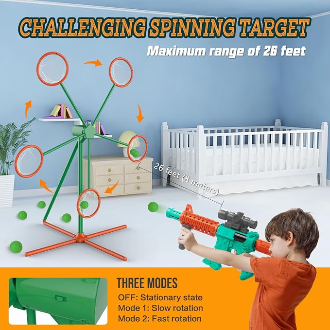 LVSSN SMART Shooting Game Toy Set for Kids Age 5-10, Moving Target & 2 Popper Air Toy Guns & 24 Foam Balls, Gifts for Boys and Girls