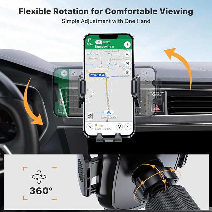 LVSSN SMART Car Phone Holder, Air Vent Mount with Metal Hook Clip, Universal for iPhone Android, Dark Black