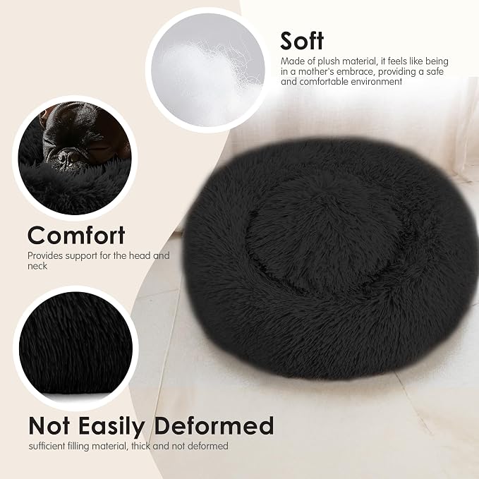 LVSSN SMART Dog & Cat Bed, 20in Cat Beds for Indoor Cats, Calming Donut Bed for Puppy and Kitten, Washable Round Fluffy Pet Bed for Small Medium Dogs and Cats