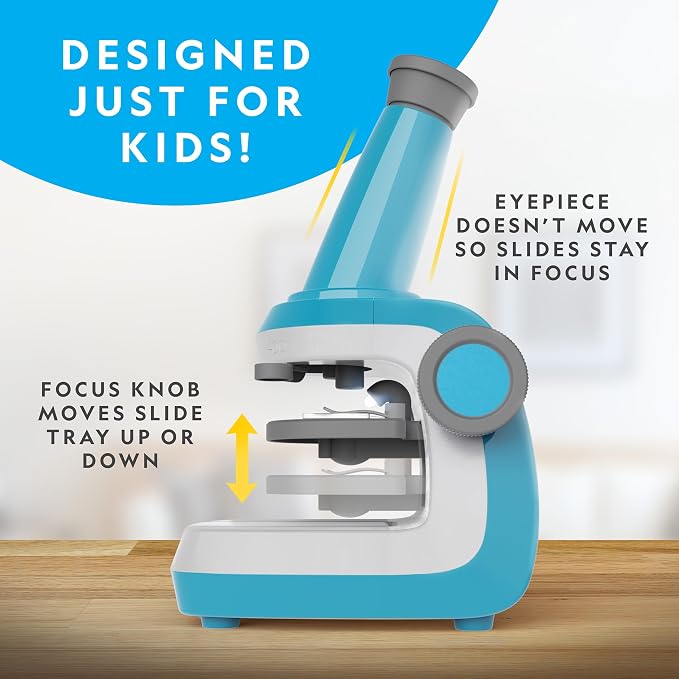 LVSSN SMART Kids Microscope with Up to 400x Magnification, Prepared and Blank Slides, Rock and Mineral Specimens, STEM Science Kit Ages 6+