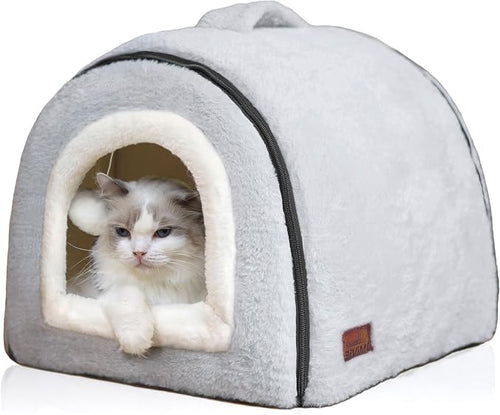 LVSSN SMART Cat Bed for Indoor Cats, Foldable Cat Cave, Anti-Slip & Water-Resistant Bottom, Cat Houses for Indoor Cats or Small Dogs, Kitten Tent, Rabbit Bed, 2 in 1 Pet Bed