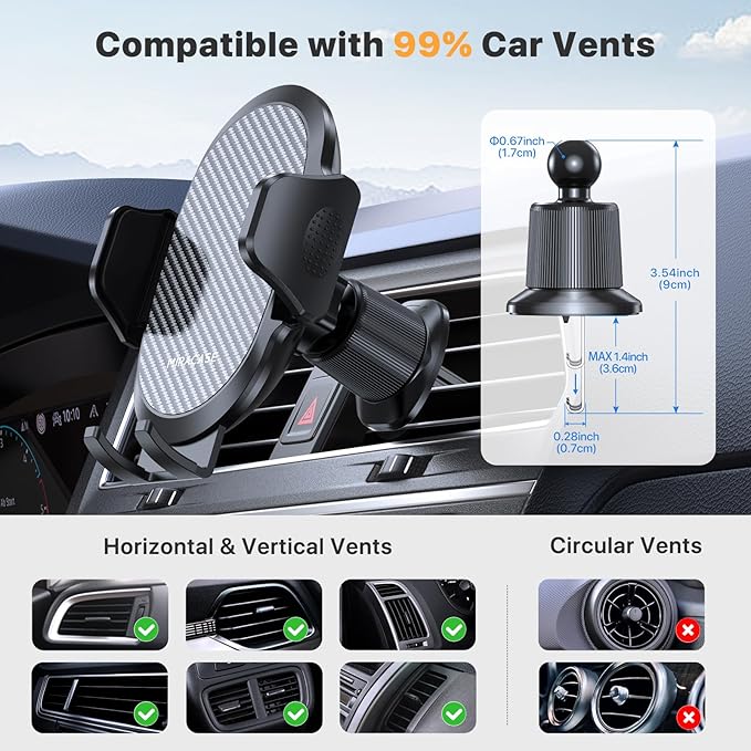 LVSSN SMART Car Phone Holder, Air Vent Mount with Metal Hook Clip, Universal for iPhone Android, Dark Black